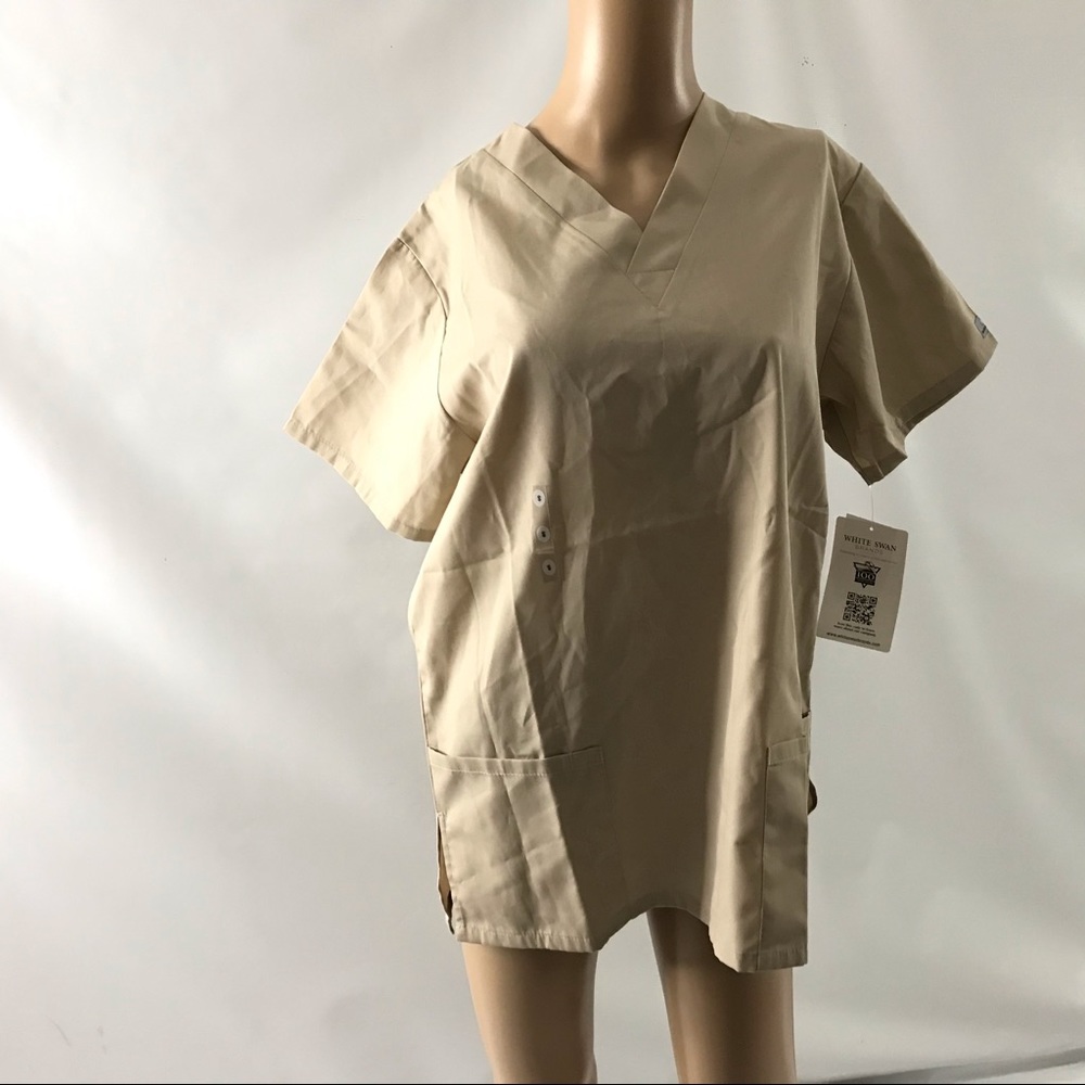 White Swan Scrubs Size S Beige Tan Shortsleeve
